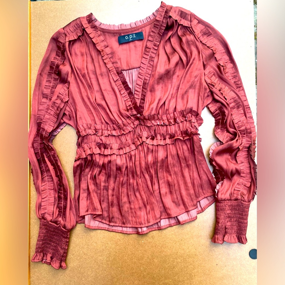 Women’s O.P.I. Long Sleeve Blouse US Size M Rust